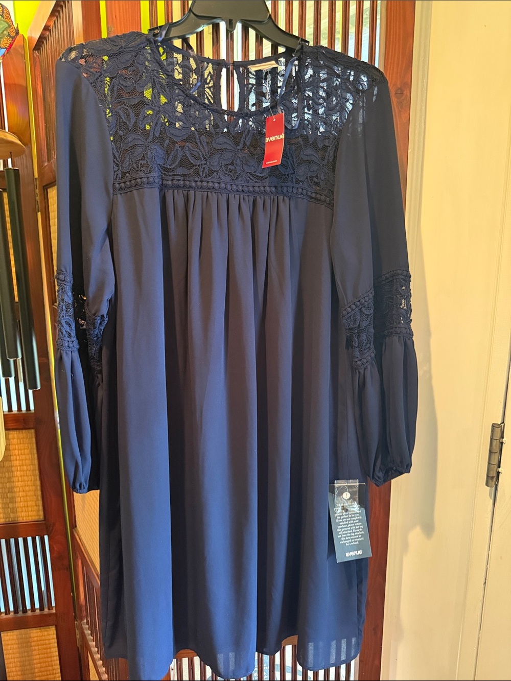 NWT Avenue Navy Lace Yoke Long Sleeve Dress